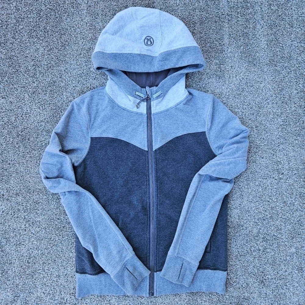Lululemon Bliss Break Zip Hoodie Heathered Gray Color Block Sweatshirt Size 8